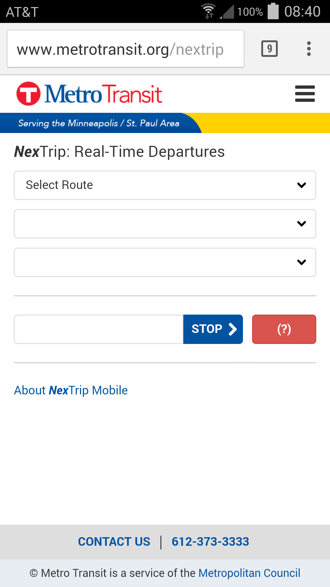 NexTrip main screen