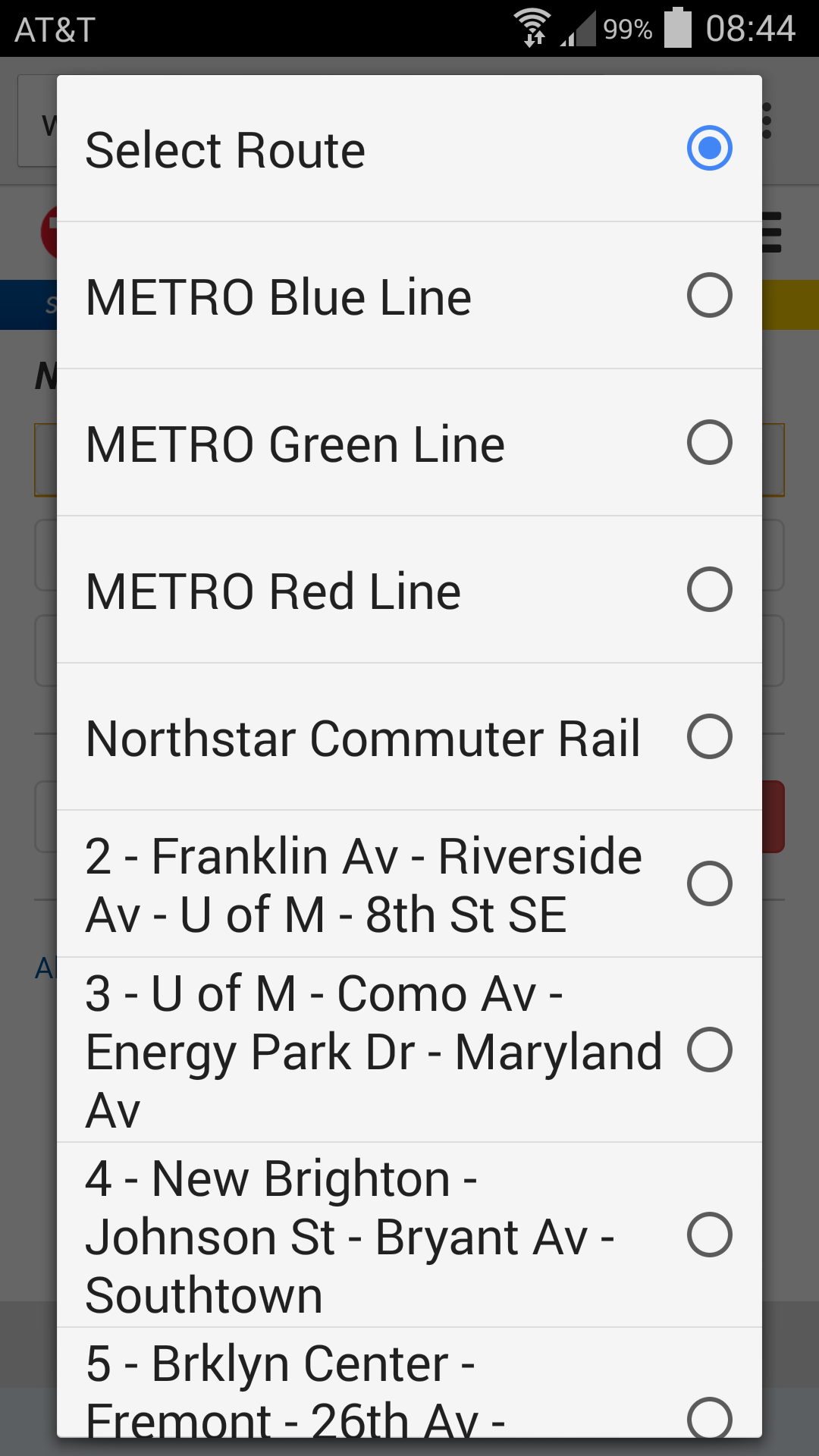 NexTrip select route