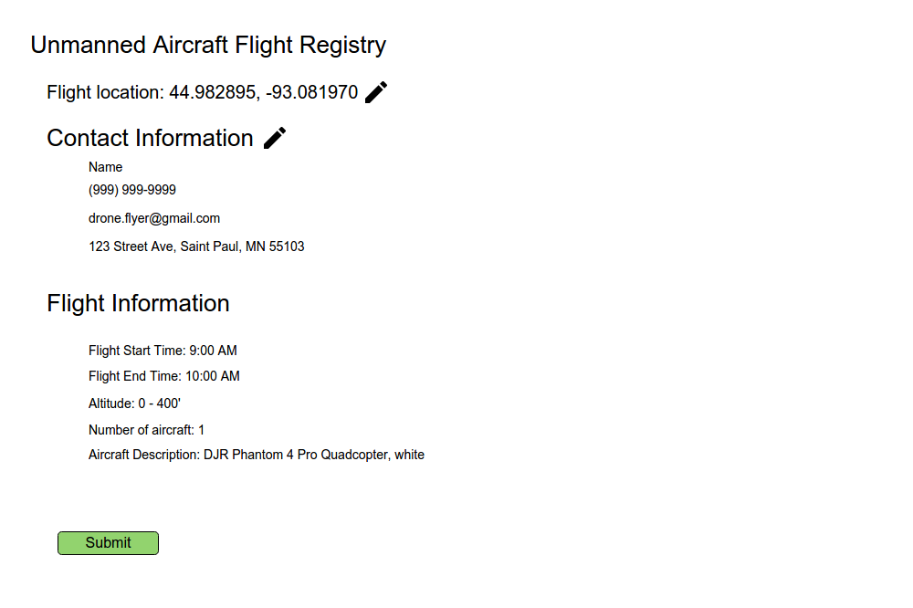 Flight registration summary
