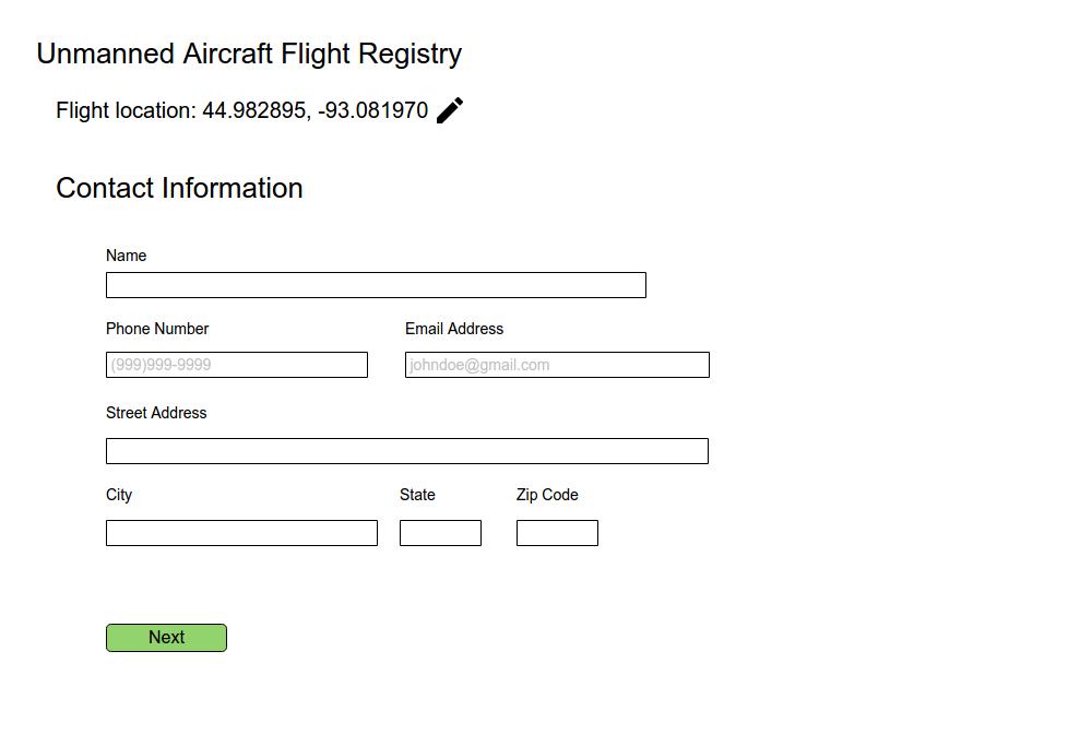 Operator contact information form