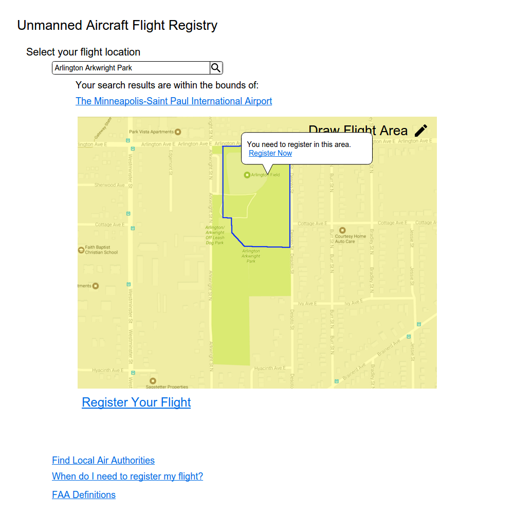 Select flight area on map