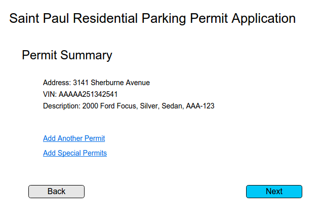 Permit summary page