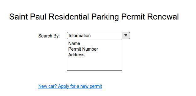 Permit renewal screen - search for permit